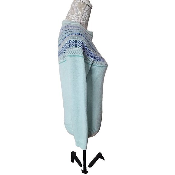 Talbots Sweater Aqua Lambswool Fair Isle Crew Neck Pullover Women's SP - Picture 5 of 10